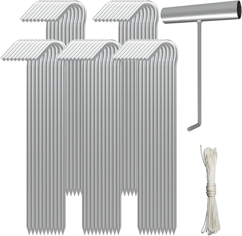 AAGUT Tent Stakes Heavy Duty Metal 9 Inch, 50 Pack Rust-Resistant Galvanized Steel Camping Stake Garden Edging Fence Hooks Yard Tent Pegs for Inflatable, Tarp, Outdoor Christmas Decorations (KIT) - Image 1